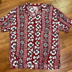 Koko Knot Red Floral Geometric Short Sleeve Hawaiian Shirt XXL